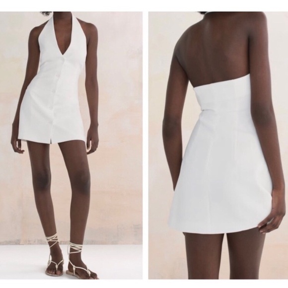 Zara Dresses & Skirts - Zara White Button Down Tuxedo Halter Mini Dress